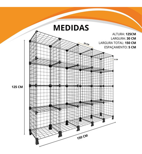 Estante Aramada 20 Nichos Horizontal Arara Roupas Prateleira