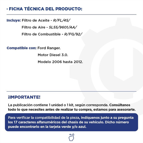 Imagen 2 de 9 de Kit 3 Filtros Ford Ranger 3.0 Diesel 06/12 - Original
