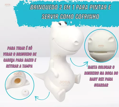 Dinossauro para Pintar / Cofrinho Baby Rex - Kit 3 Cores Tinta