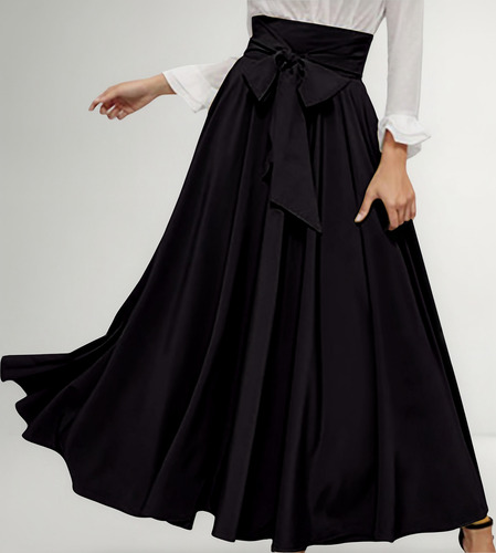 Saia Feminina R Elegante De Cintura Alta Com Pregas Frontais