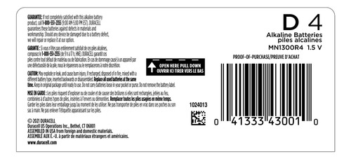 Bateria Duracell Coppertop D, Pacote Com 4 Unidades, Potênci