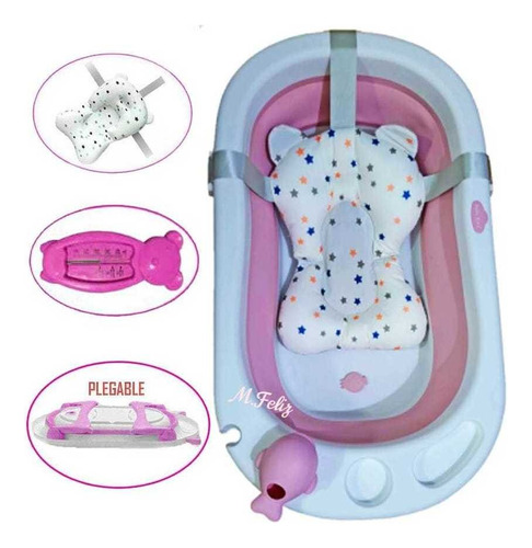 Bañera Para Bebe Con Cojin Flotador Plegable Color Rosa bañera para bebes portatiles