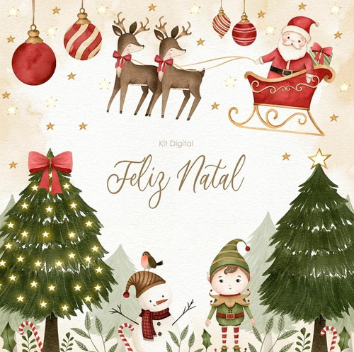 Kit Imagenes Png Cliparts Navidad Papa Noel Acuarela Lb07