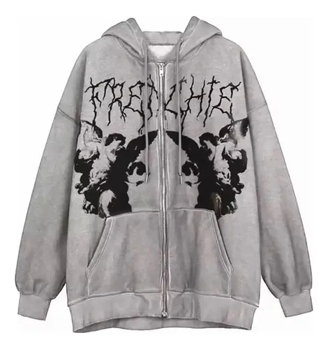 Sudadera Con Capucha Y2k De Talla Grande Con Cierre