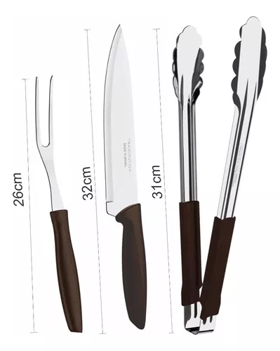 Jogo Garfo Faca e Pegador para Churrasco Inox Tramontina