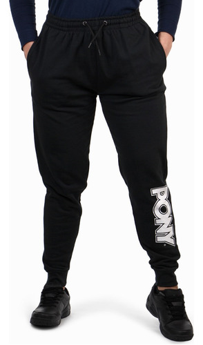 Pony Mujer Pantalon Con Felpa Logo Pierna - Negro