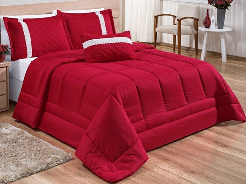 Kit Edredom Oliveira Queen Casal Cama Box 4 Pçs Atacado Cor Vermelho