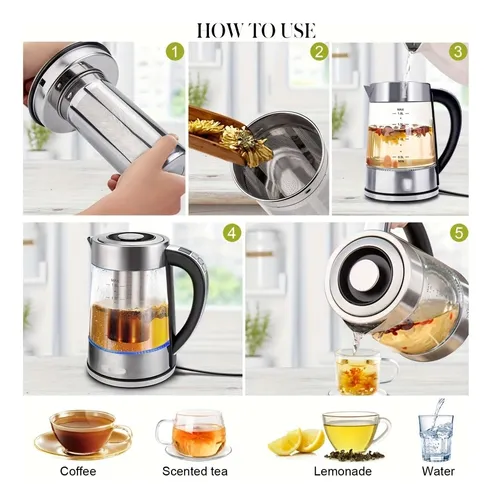 Hervidor Eléctrico De Vidrio Chefess Me-1518 1.8 L Con 12 Te