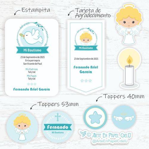 Imagen 2 de 3 de Kit Imprimible Decoración Candy Bar Bautismo Texto Editable