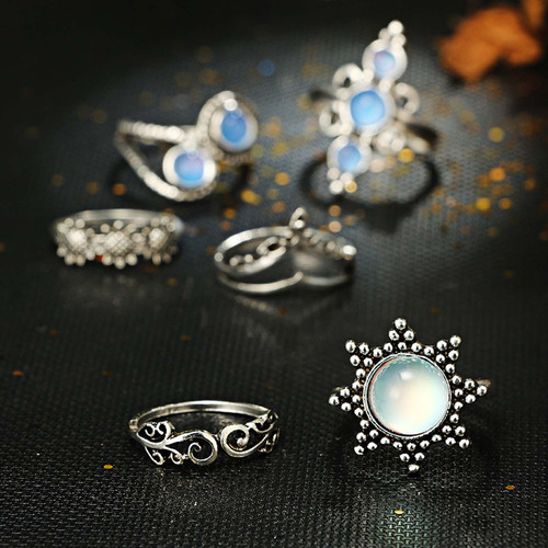 Juego De 6 Anillos Para Mujer, Bohemio, Vintage, Apilables P