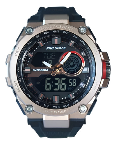 Reloj Okusai Pro Space Ana-digi Psh0113-adr-2h Sumergible Negro Plateado Negro