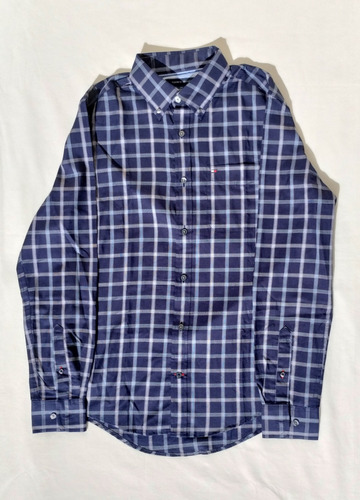 Camisa Tommy Hilfiger De Hombre Manga Larga Azul A Cuadros