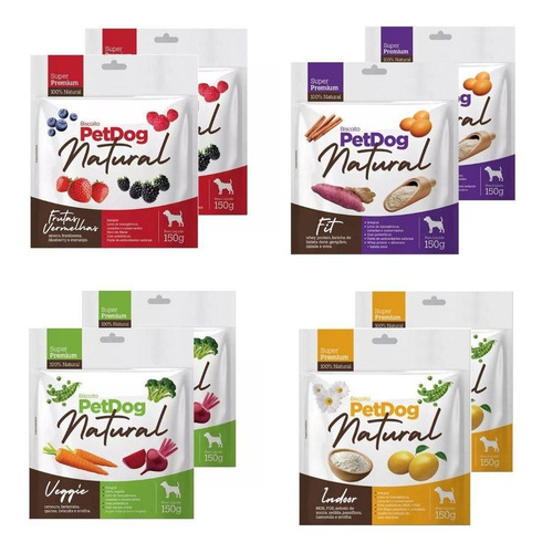 Kit 8 Biscoitos Super Premium Para Cães Petdog Natural 150g