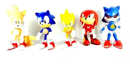 Kit 5 Bonecos Filme Sonic Tails Metal Sonic Knuckles Shadow Hedgehog