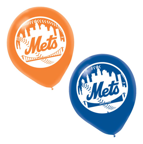 New York Mets Ladex Falloons, Orange, Blue - 12  Paquete De