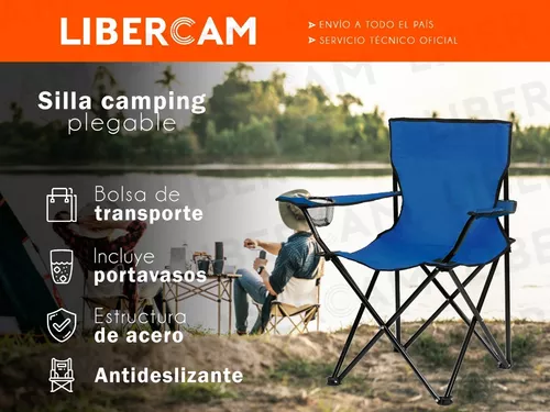 Silla Plegable Camping Apoyabrazos - Porta Vaso y Bolso