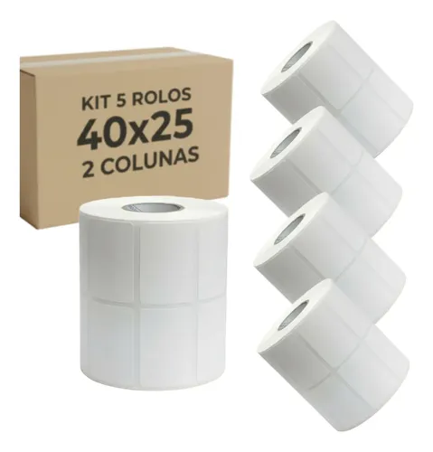 Kit 5 Rolos Etiqueta 40x25 2 Colunas Zebra Full Sku Preço Branco Etiqueta Termica 40x25 2 Colunas