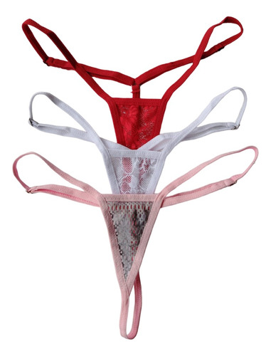 Set X3 Panty Sexy De Hilo Mini Para Mujer En Encaje