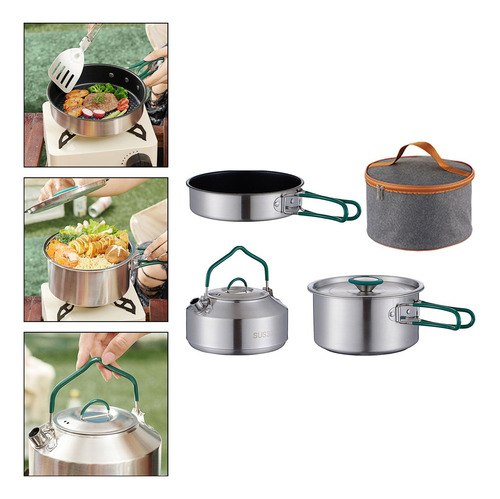 Juego De Cocina Para Acampar, 3 Piezas, Sartén De 0,9 L