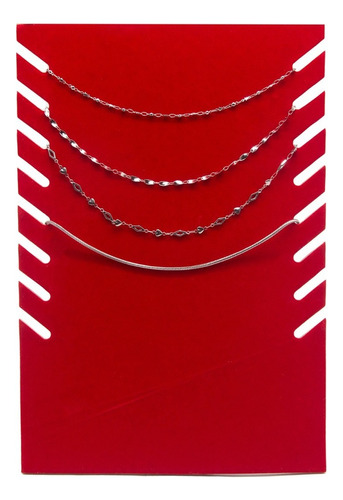 Exhibidor Mostrario 8 Cadenas Collar Terciopelo Rojo Plano