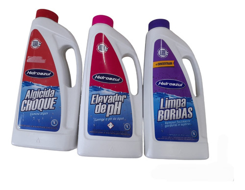 Kit Limpeza Piscina Limpa Borda Algicida Choque, Elevador Ph