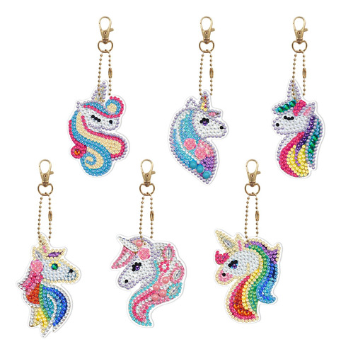 Kit Llaveros Pintura Con Diamantes Unicornio (set 6 Unid)