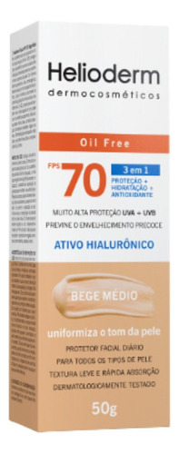 Protetor Solar Helioder Facial Fps70 Oil Free 50g Bege Médio