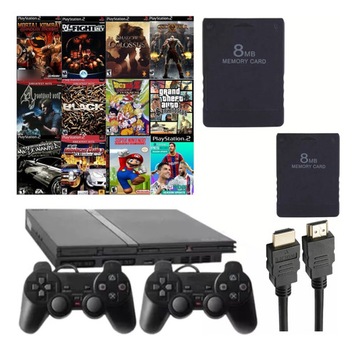 Ps2 Completo 2025 Hdmi + 2 Controles + 2 Memory Cards + 65 Jogos Tudo Novo E Pronto! Preto (Recondicionado)