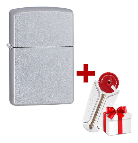 Imagen 1 de 10 de Zippo Lighter Encendedor Satin Chrome + 6 Piedras
