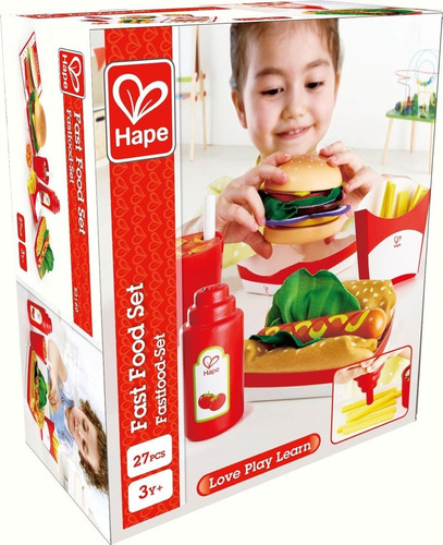 Hape Set Fast Food De Madera Y Tela-e3160- Pido Gancho