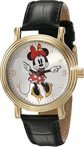 Reloj Mujer Disney Cristal Mineral 38 Mm Wr 30m W001879 Color Del Fondo Plateado Color De La Correa Negro Color Del Bisel Dorado