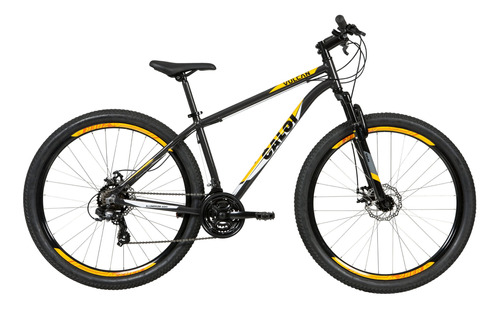 Mountain bike Caloi Vulcan aro 29 17" 21v freios de disco mecânico câmbios Power Index y Shimano Tourney TZ300 cor preto/amarelo