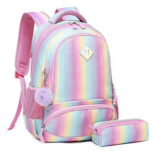 Mochila Escolar Arcoiris Meisohua Acolchada Con Estuche