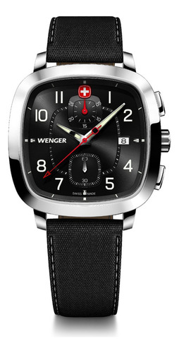 Wenger Reloj Vintage Classic 39.5 Mm, Negro , Para Caballero Color del bisel Plateado