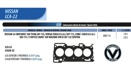 Laina Cabeza Tiida 1.8 07-13 Mr18de / Sentra 2.0 07-12  Mr20