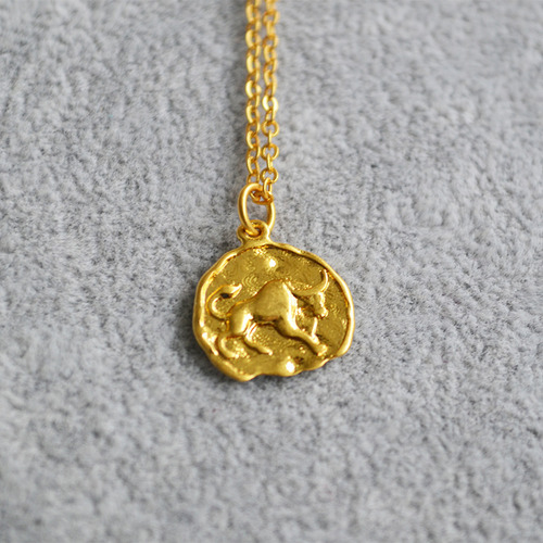 Original Retro Zodiac Coin Necklace With Gold Relief Design