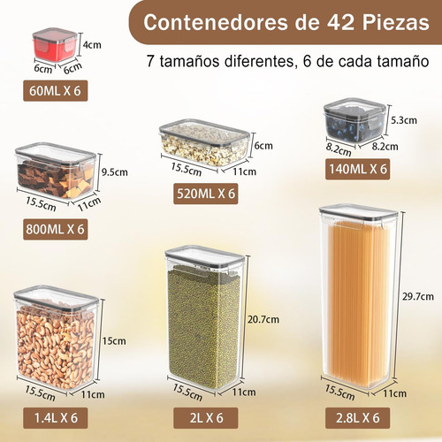 Juego De 42 Recipientes Herméticos Para Almacenarcon Tapa