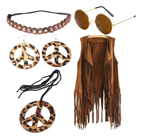 Años 60 Hippie Collar Pendientes Turbante Gafas Accesorios