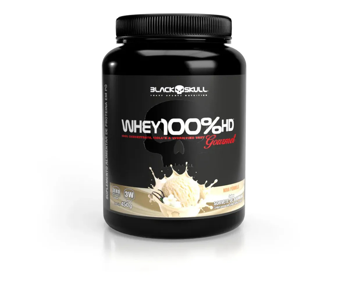 Whey 100%hd Gourmet 450g Black Skull Sabor Baunilha
