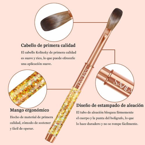Saviland Pincel Acrílico Para Uñas 12# Cerdas 100% Kolinsky