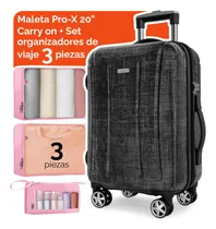 Comprar Maleta De Mano Carry-on 20 Cabina 10 Kg Pro-x Negro Dark Aleación Policarbonato Cierre Expandible Impresión Dual Candado Alta Seguridad Tsa Lock Con Set 3 Piezas Organizador Viaje Rosa Armored Travel