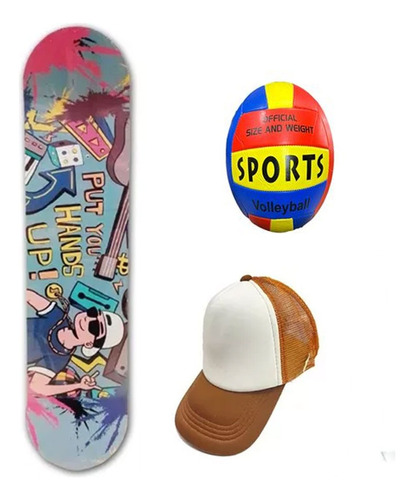 Patineta Skate 80x20 Gorra Unicolor Pelota Voley + Regalo