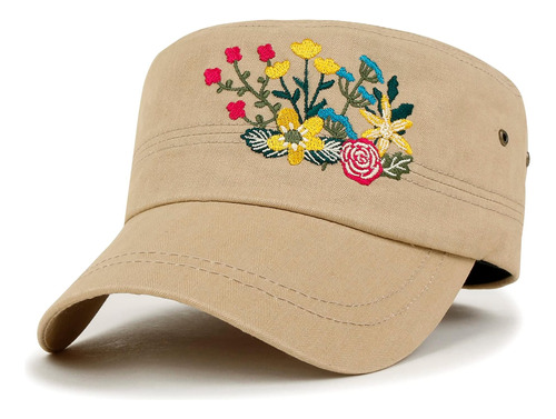 Ililily Flor Bordado Algodón Militar Ejército Sombrero Mujer