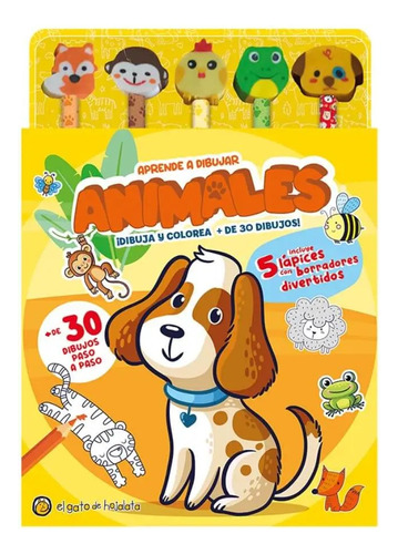 Dibuja Y Colorea Animales - Libro + 5 Lápices Y Borradores