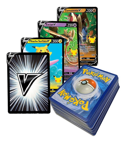 Lote Pack Pokémon 50 Cartas Aleatórias E Pokémon V Garantido