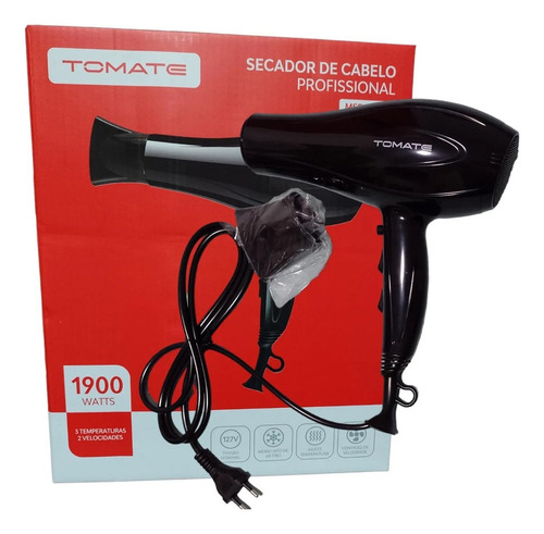 Secador De Cabelo Profissional Potente 1900w 3 Temperaturas Cor Preto