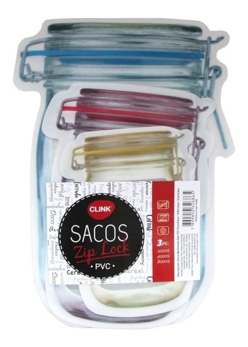 Saco Zip Lock Para Mantimentos Geladeira Bolsa 3 Peças