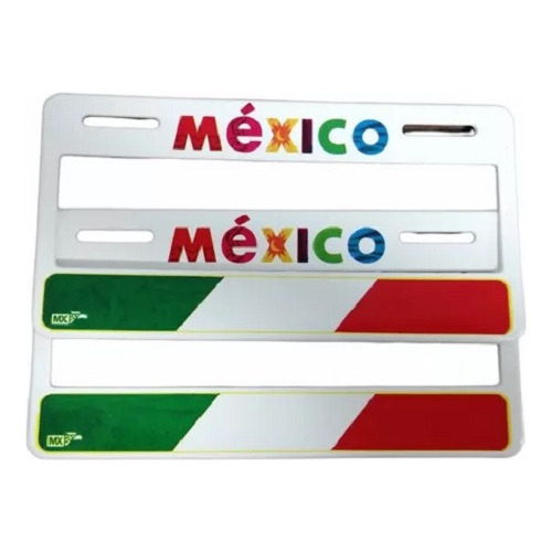 Porta Placa Bandera México Tricolor Decorado Blanco 2 Piezas