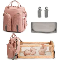 Comprar Mochila Bolso Maternal Con Cuna Y Cambiador Color Rosa Diseño De La Tela Liso
