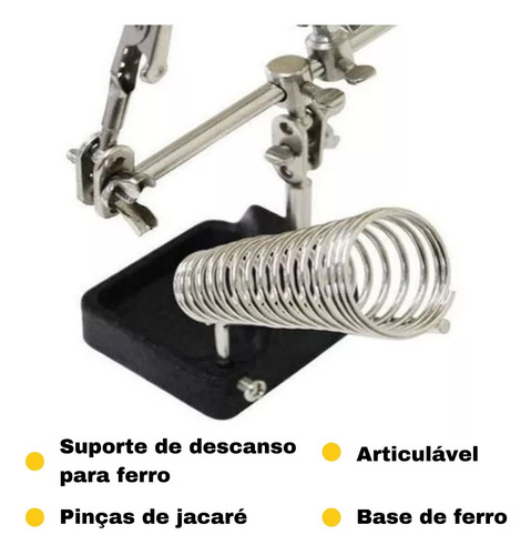 Kit 2 Suporte Lupa Bancada Garra Pinça Terceira Mão 0ad Eda